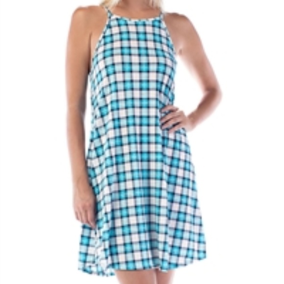 Dresses & Skirts - Aqua and navy plaid halter dress